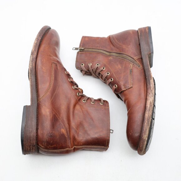 Frye Bowery Men’s Size 10.5 D Lace Up Zipper Chukka Boot Cognac Brown Leather - Picture 8 of 11